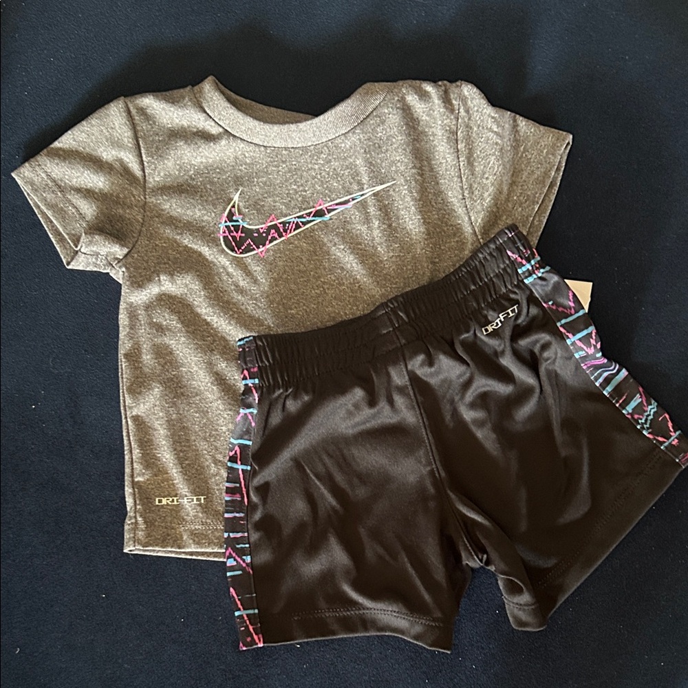Nike Heather Gray Tee and Black Shorts Set